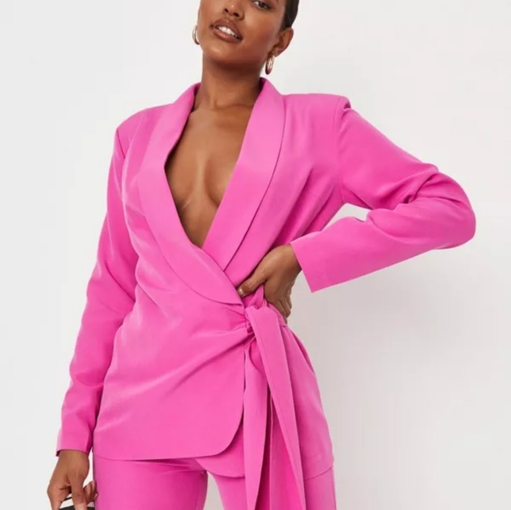 Hot Pink Tie Waist Blazer